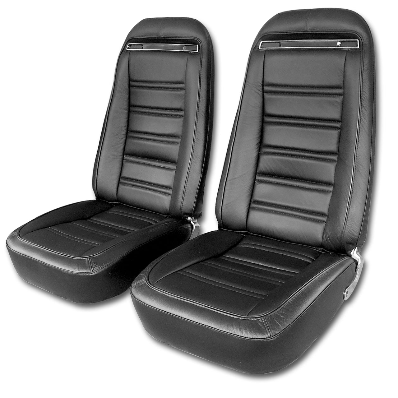 1972-1972 Corvette Mounted Seats Driver Black Leather Vinyl Without Shoulder Harness - CA-480820M-Corvette-Store-Online
