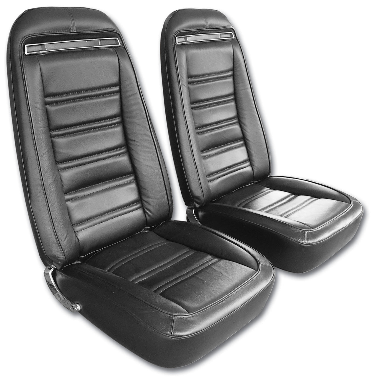 1975-1975 Corvette Mounted Seats Driver Black Leather Vinyl With Shoulder Harness - CA-481020MS-Corvette-Store-Online