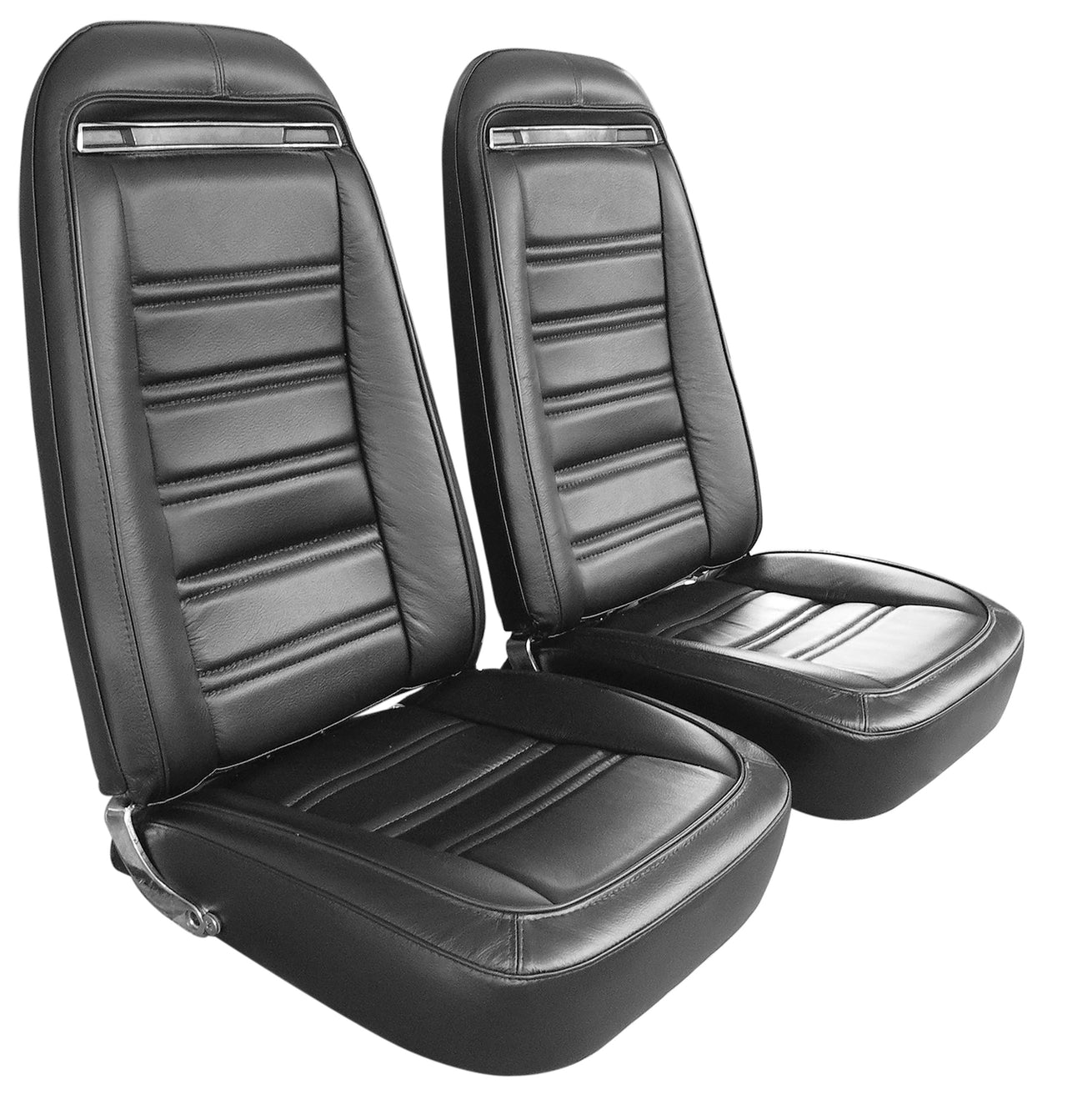 1970-1971 Corvette Mounted Seats Driver Black 100% Leather With Shoulder Harness - CA-484420MS-Corvette-Store-Online