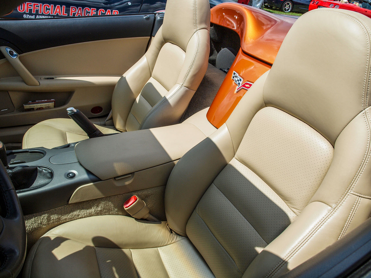 2005-2011 Corvette Leather Standard Seat Covers W/Vinyl Trim - Cashmere - CA-485796-Corvette-Store-Online