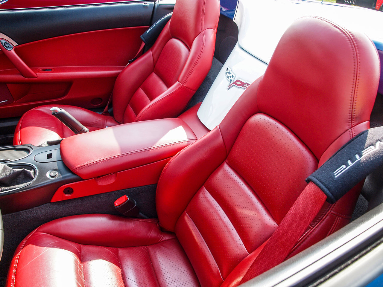 2005-2011 Corvette Leather Standard Seat Covers W/Vinyl Trim - Red - CA-485797-Corvette-Store-Online