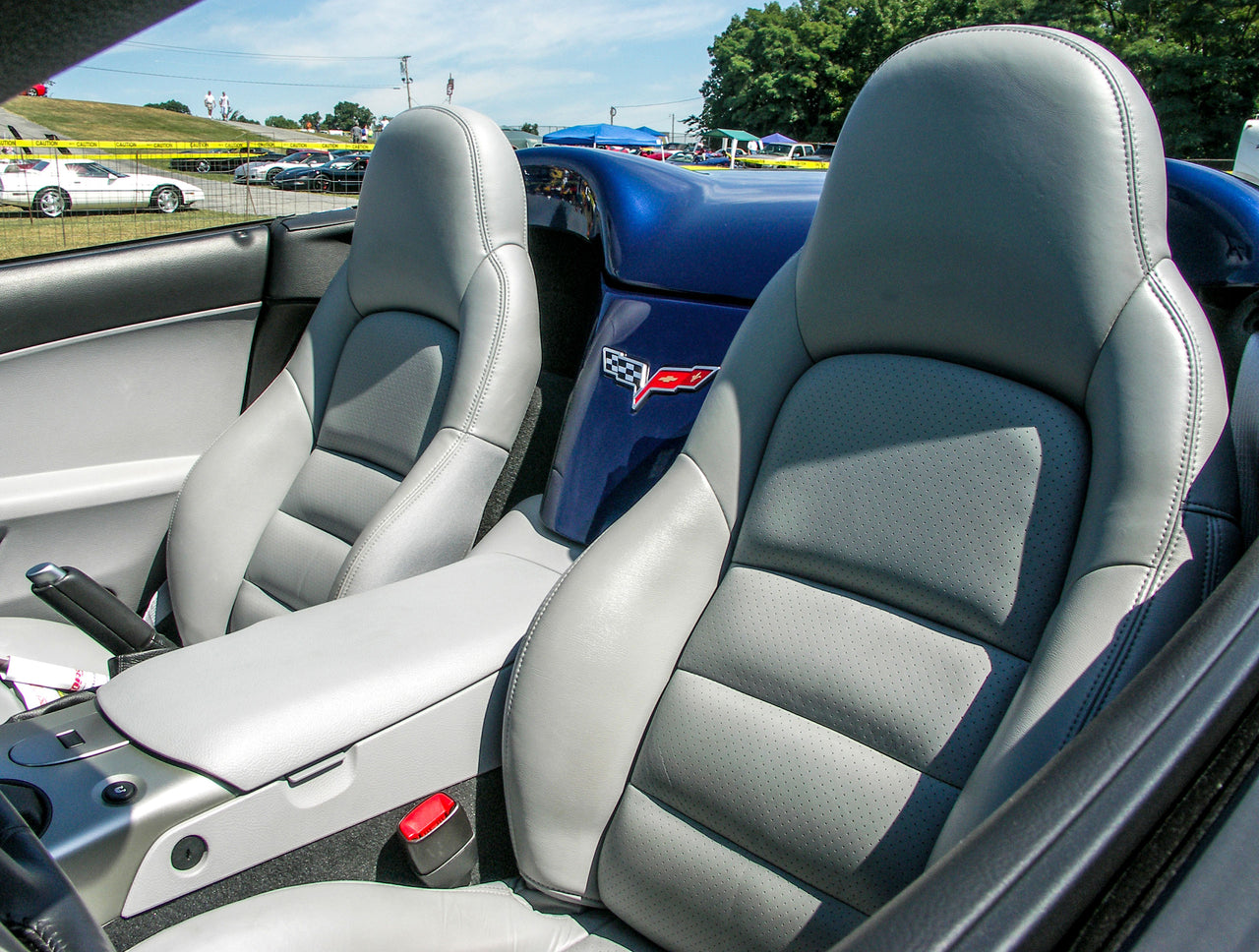 2005-2005 Corvette Leather Standard Seat Covers W/Vinyl Trim - Steel Gray - CA-485798-Corvette-Store-Online