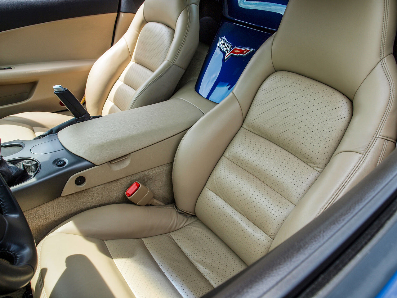 2005-2011 Corvette Leather Sport Seat Covers W/Vinyl Trim - Cashmere - CA-486096-Corvette-Store-Online