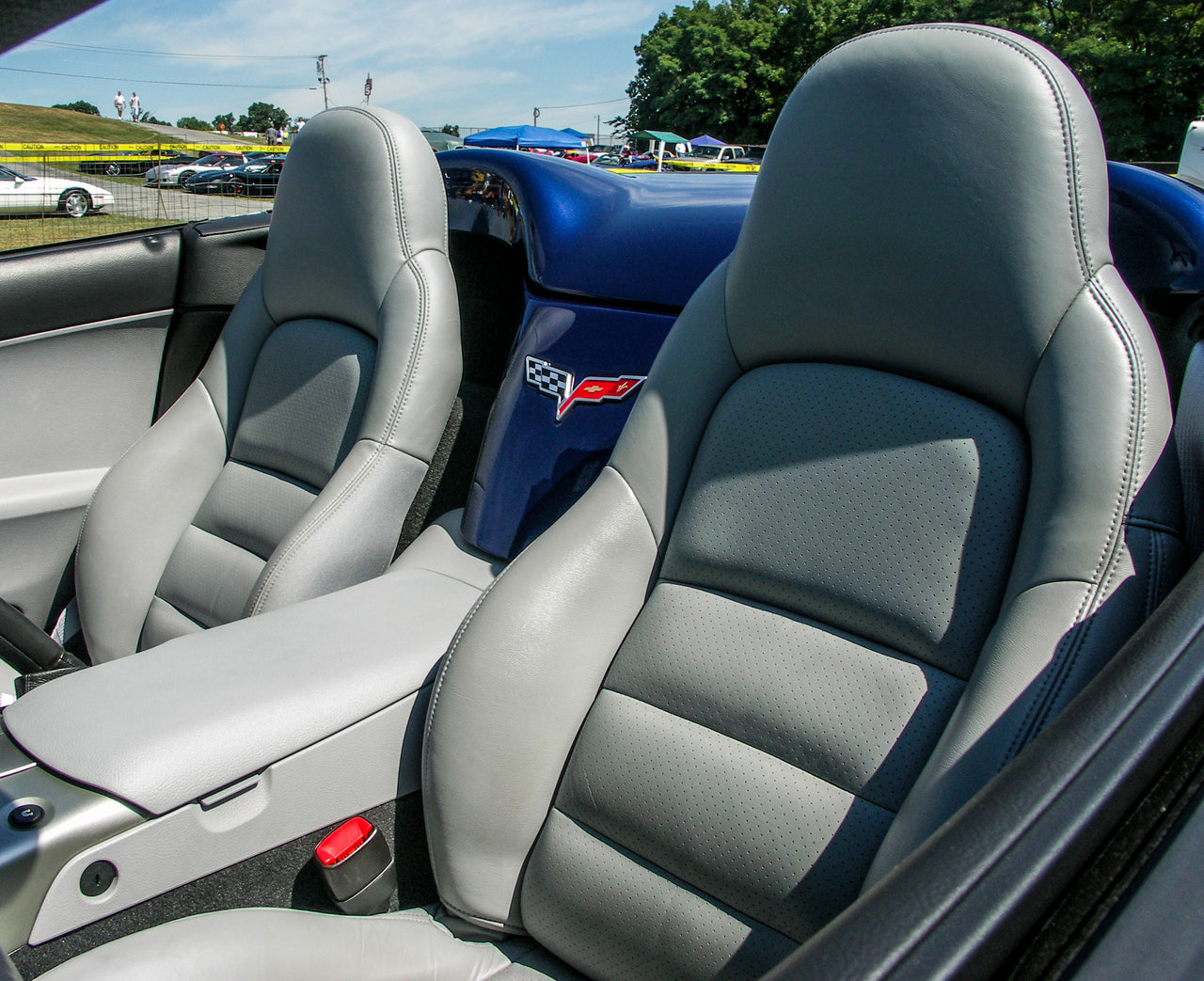 2005-2005 Corvette Leather Sport Seat Covers W/Vinyl Trim - Steel Gray - CA-486098-Corvette-Store-Online
