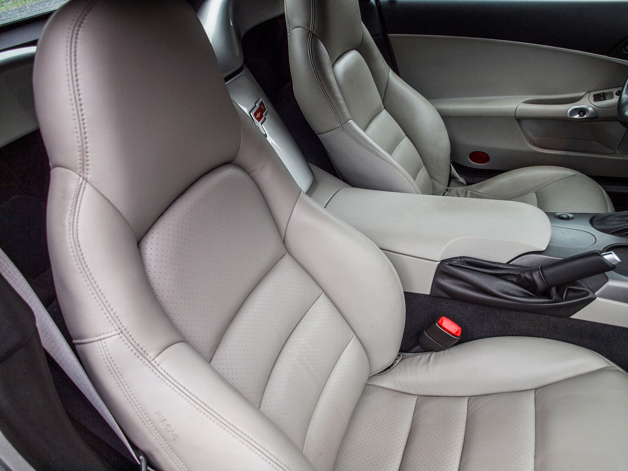 2006-2011 Corvette Leather Sport Seat Covers W/Vinyl Trim - Light Titanium - CA-486099-Corvette-Store-Online
