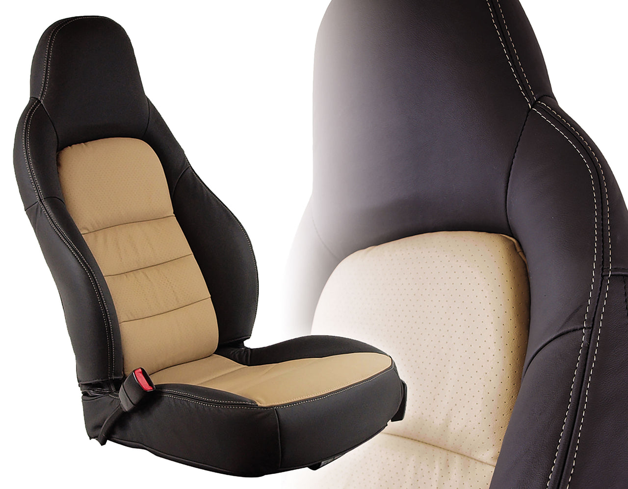 2005-2011 Corvette 100% Leather Standard Seat Covers - Ebony & Cashmere - CA-486496-Corvette-Store-Online