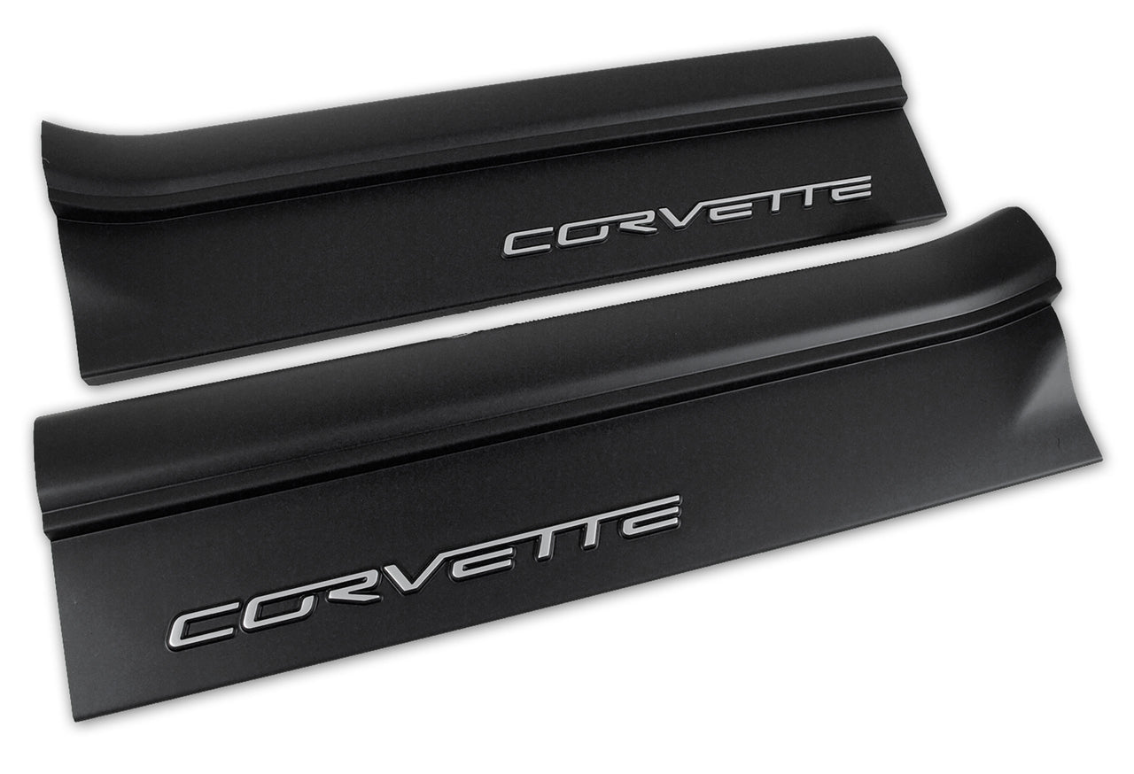 2005-2013 Corvette Door Sill Guards W/Corvette Logo - Black - CA-49725-Corvette-Store-Online