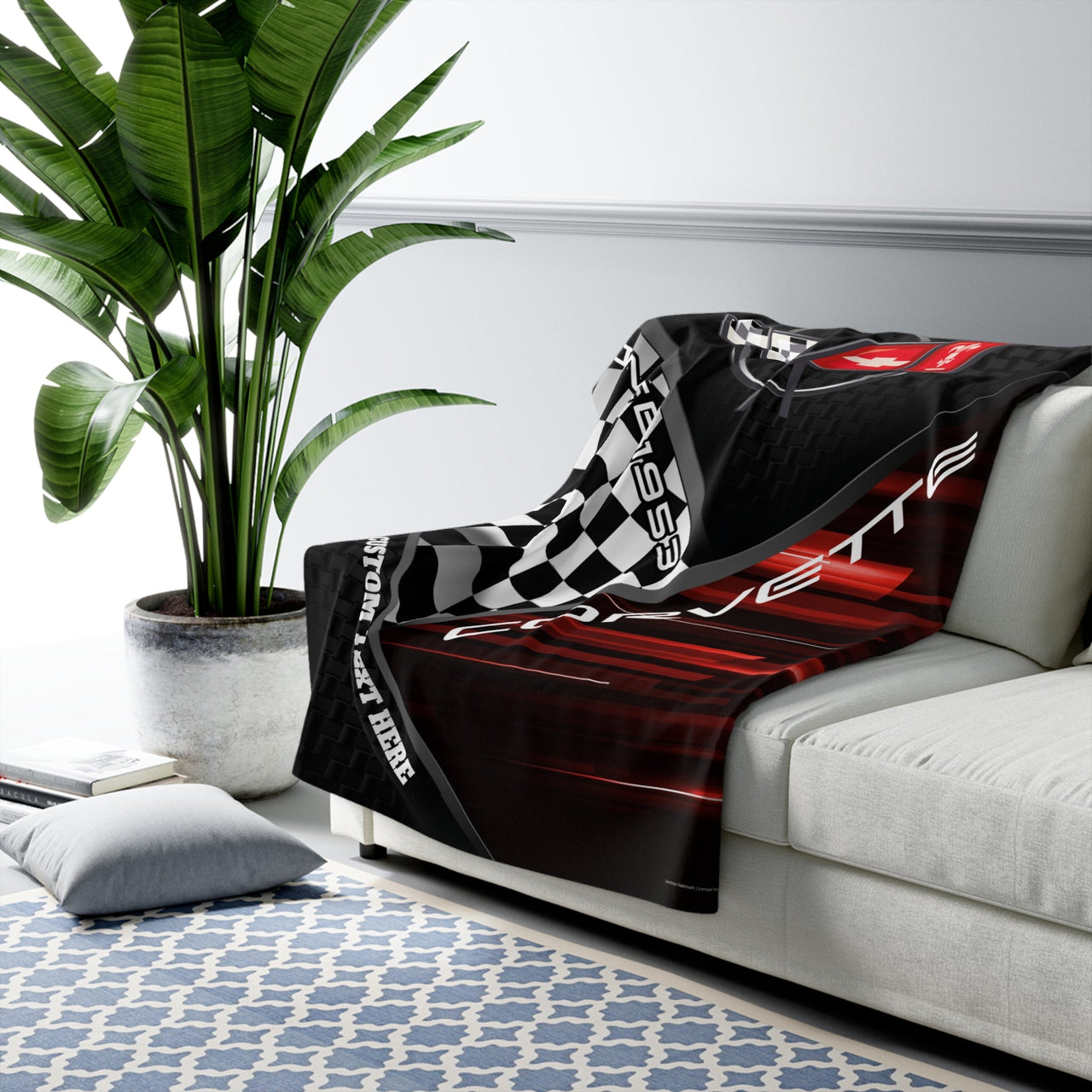Personalized C5 Corvette Checkered Flag Racing Decorative Sherpa Blanket