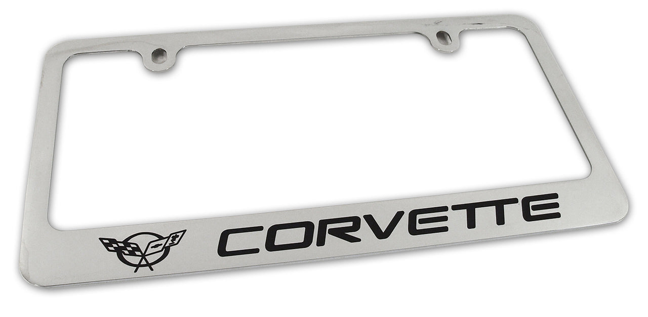 1997-2004 Corvette License Frame - Chrome with C5 Logo & Script - CA-49819-Corvette-Store-Online
