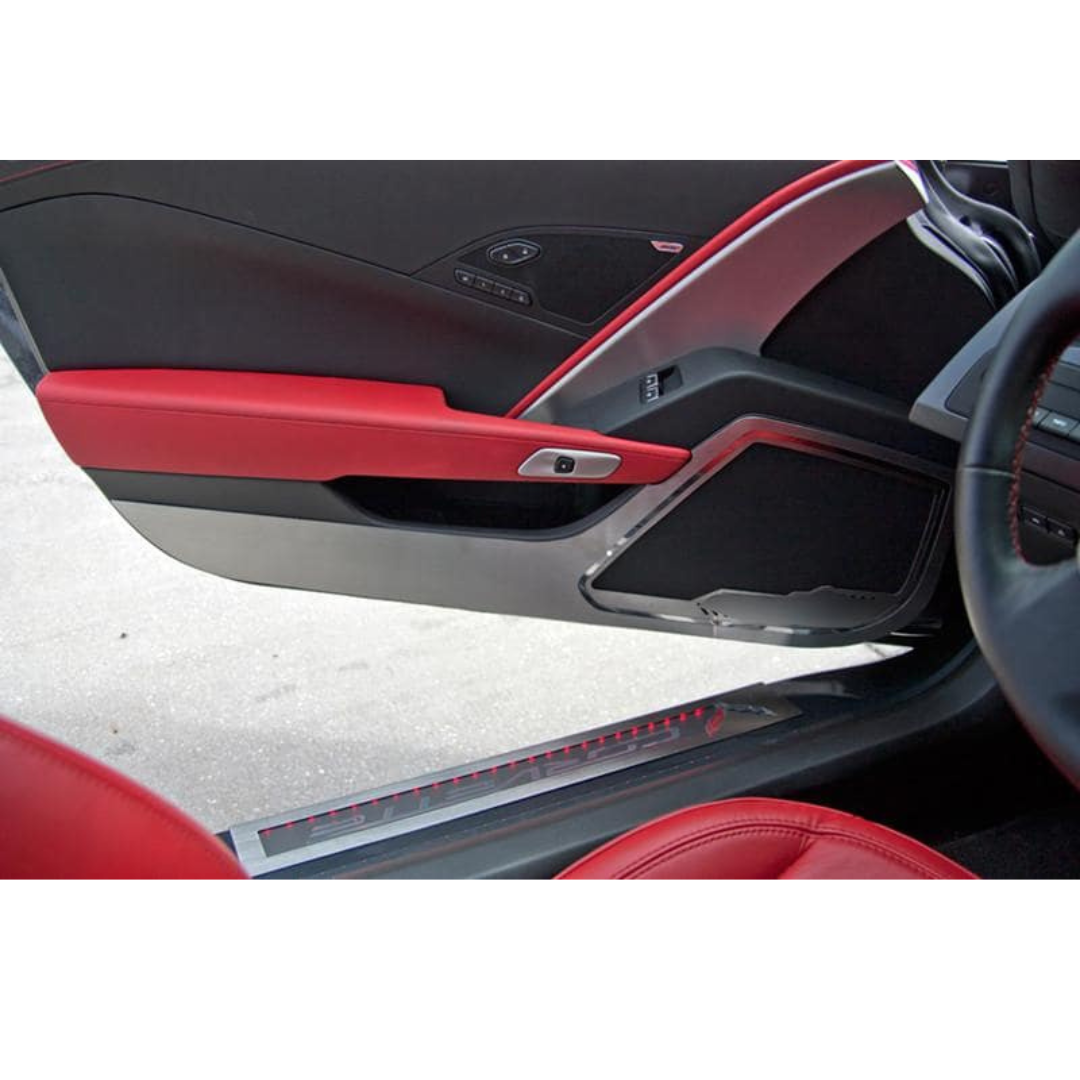 C7 Corvette Door Guards - Brushed Stainless Steel w/ Colored Inlay