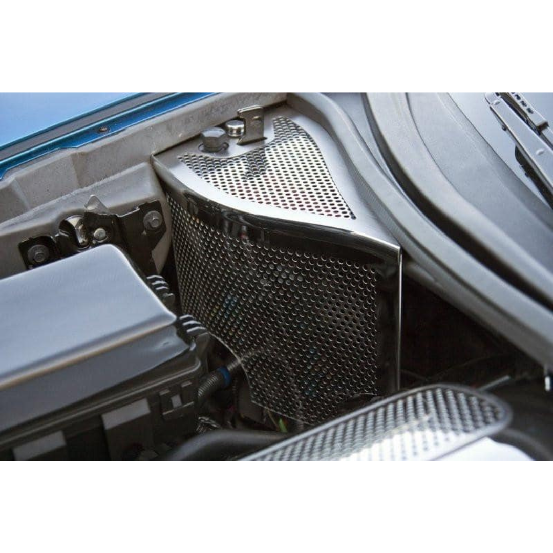 C6 Corvette Z06 and Grand Sport Dry Sump Oil Tank Cover - Perforated Polished Stainless Steel