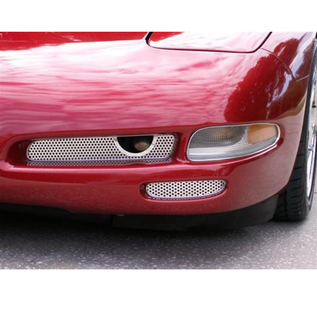 C5 Corvette Fog Light Grilles | 2Pc Polished Perforated Stainless Steel