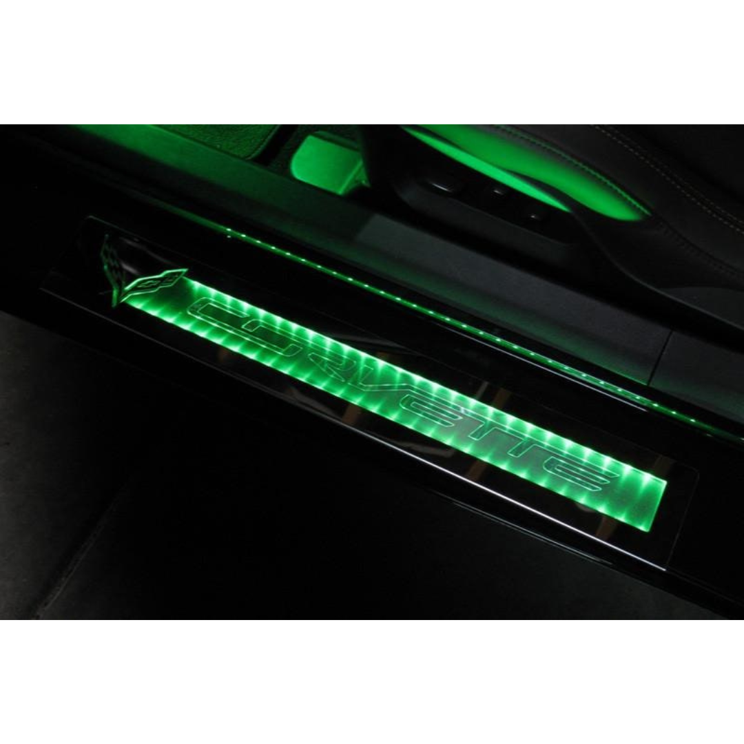 C7 Corvette Stingray LED Illuminated Door Sill Overlays - Polished Stainless Steel