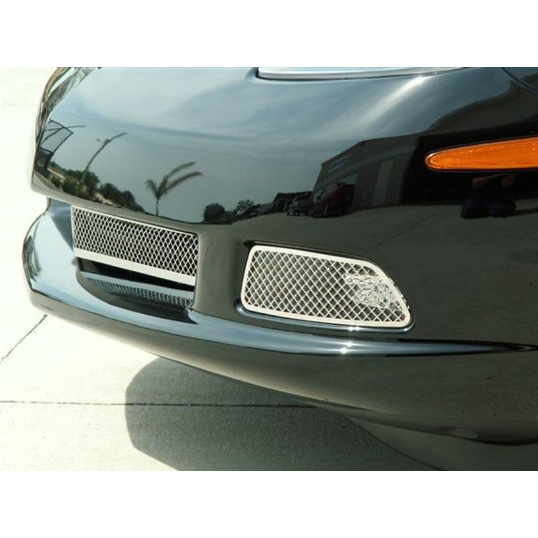 C6 Corvette Driving Light Covers - 2Pc Laser Mesh Polished Stainless Steel