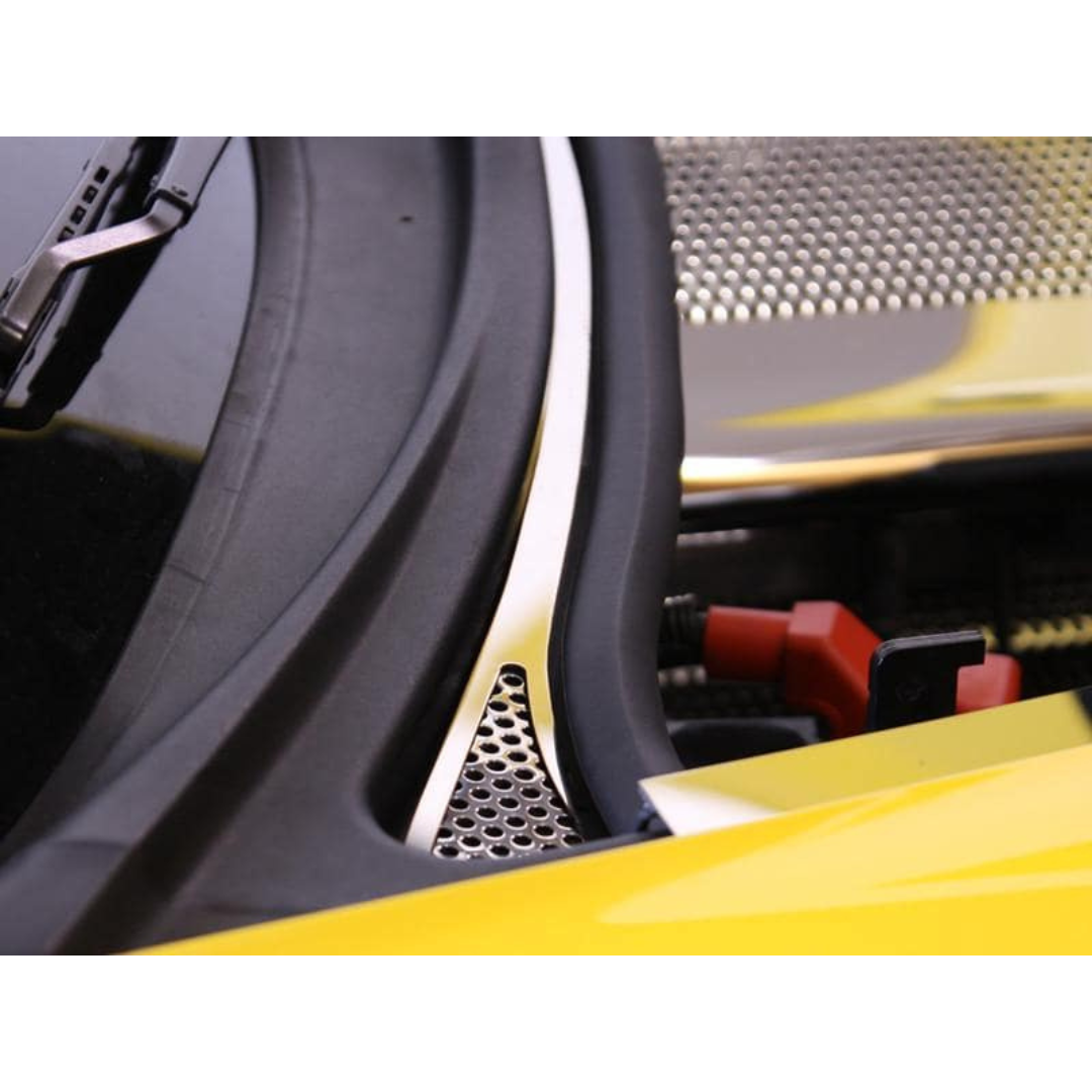 C6 Corvette Wiper Cowl Cover - 2008-2013 2Pc Polished Perforated Stainless Steel