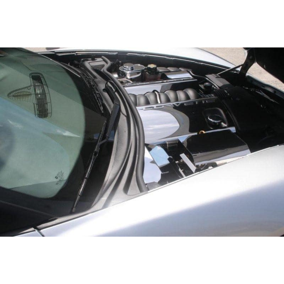 C6 Corvette Fuel Rail Covers w/ Corvette Script - Polished Stainless Steel