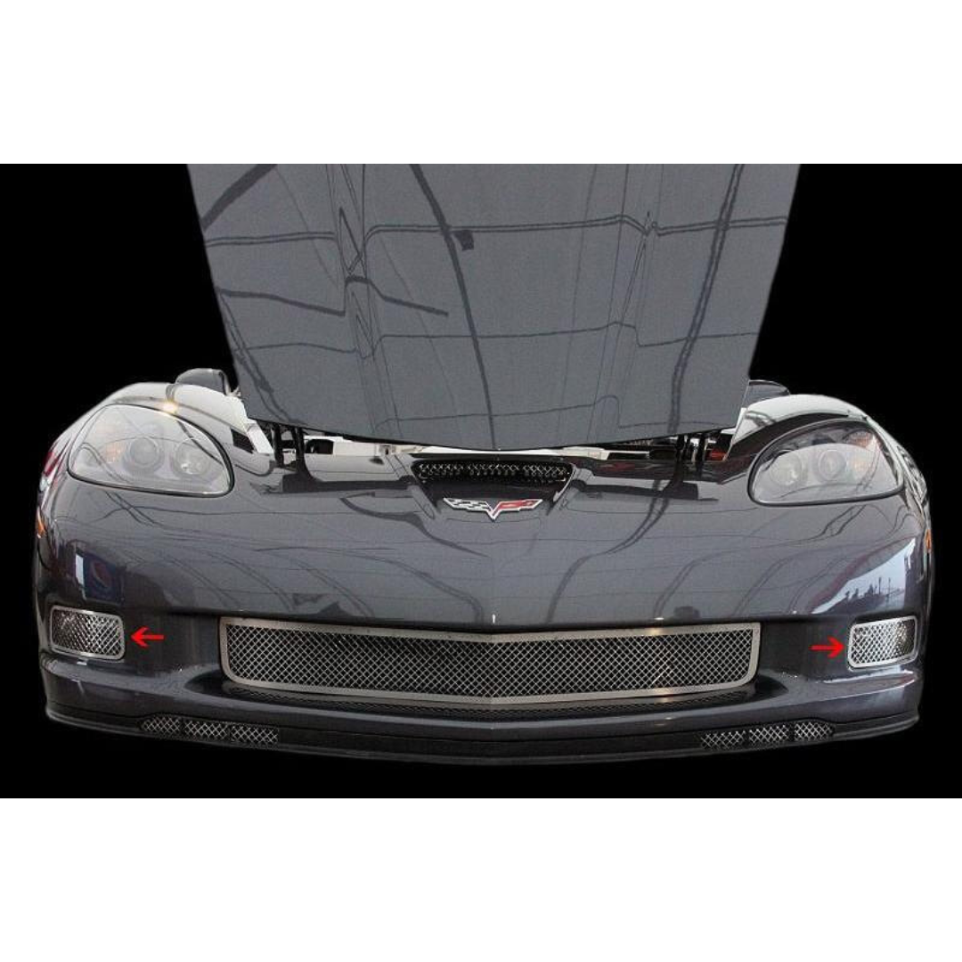 C6 Corvette Laser Mesh Driving Light Covers Polished Stainless Steel - Z06 / Grand Sport / ZR1