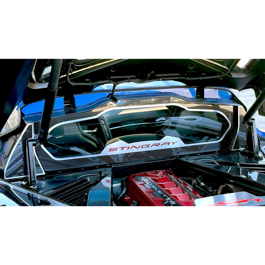 2020-2026 C8 Corvette Coupe Rear Window Side Accents - Carbon Fiber w/ Brushed Trim