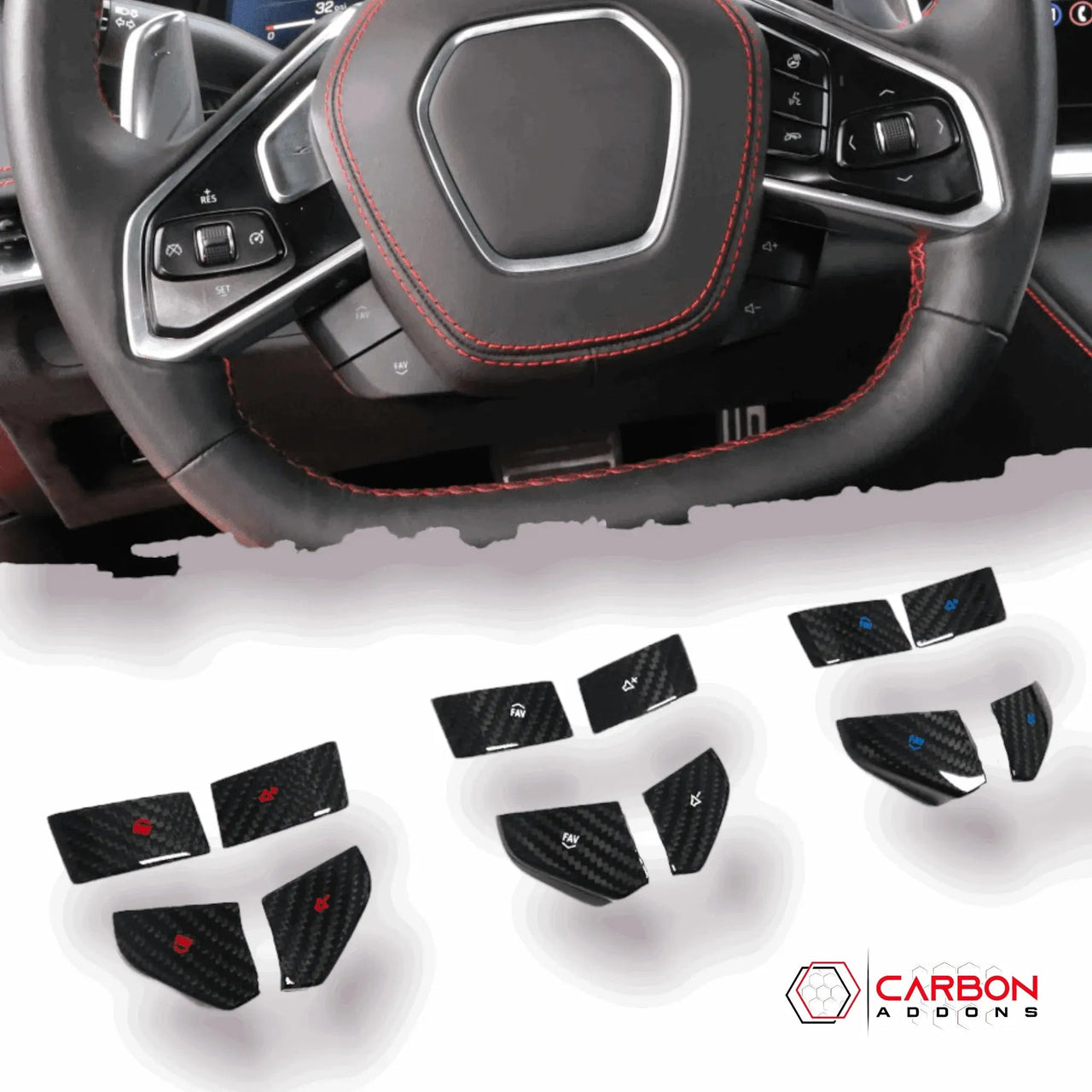 C8 Corvette Real Carbon Fiber Steering Wheel Volume Button Covers | Interior Upgrade (2020–2026)