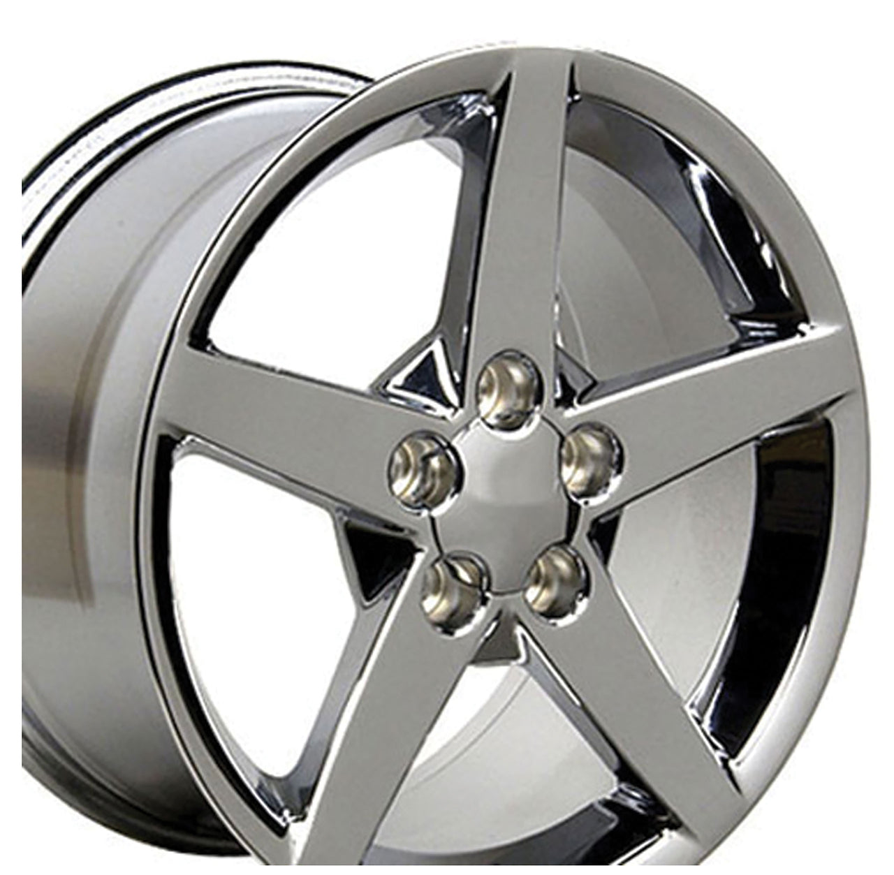 2005-2013 Corvette C6 5 Spoke Wheel Set - Chrome Stock Replacement W/Wide Fronts - CA-53521-Corvette-Store-Online