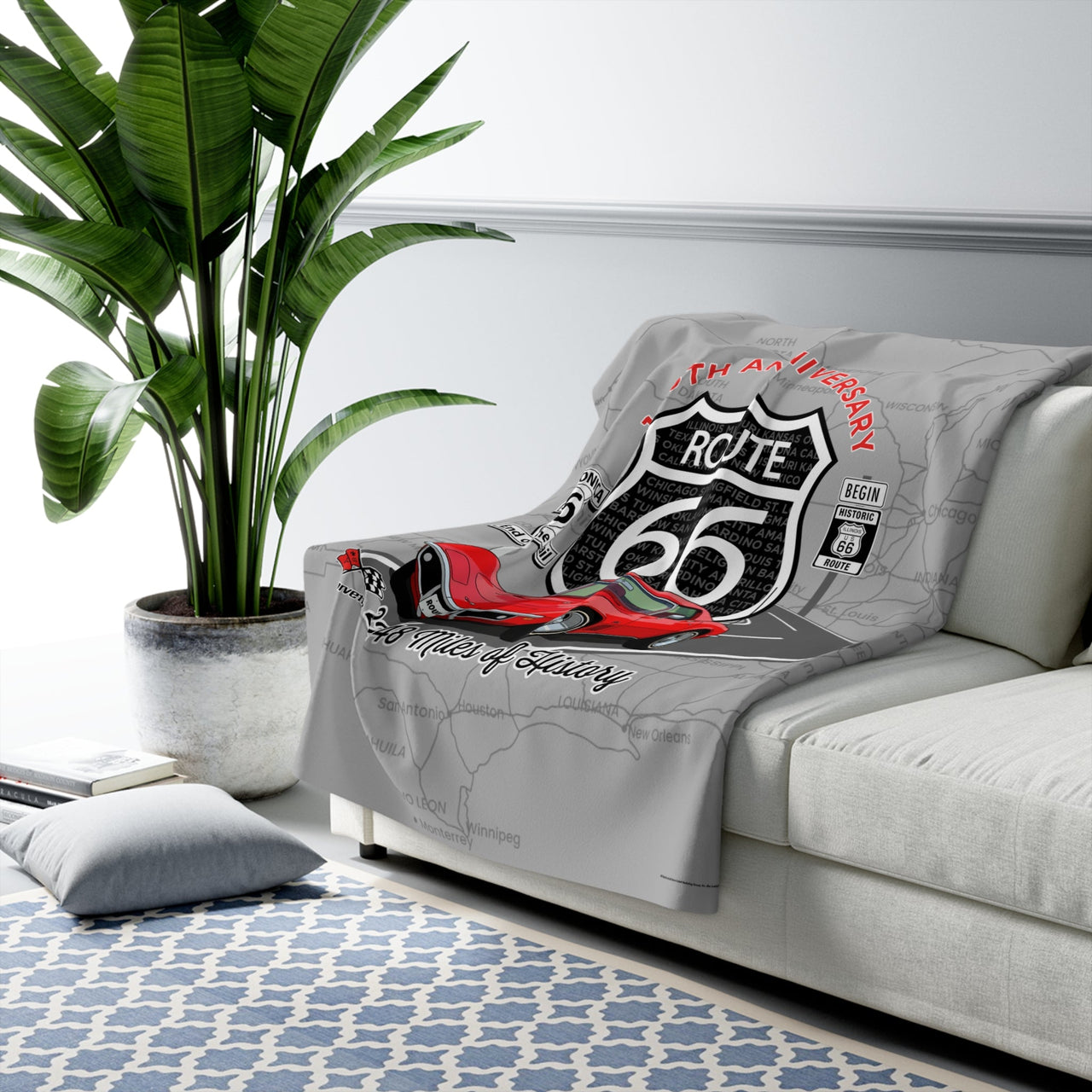 C3 Corvette Route 66 100th Anniversary Sherpa Blanket – Legends of the Road (50" x 60")