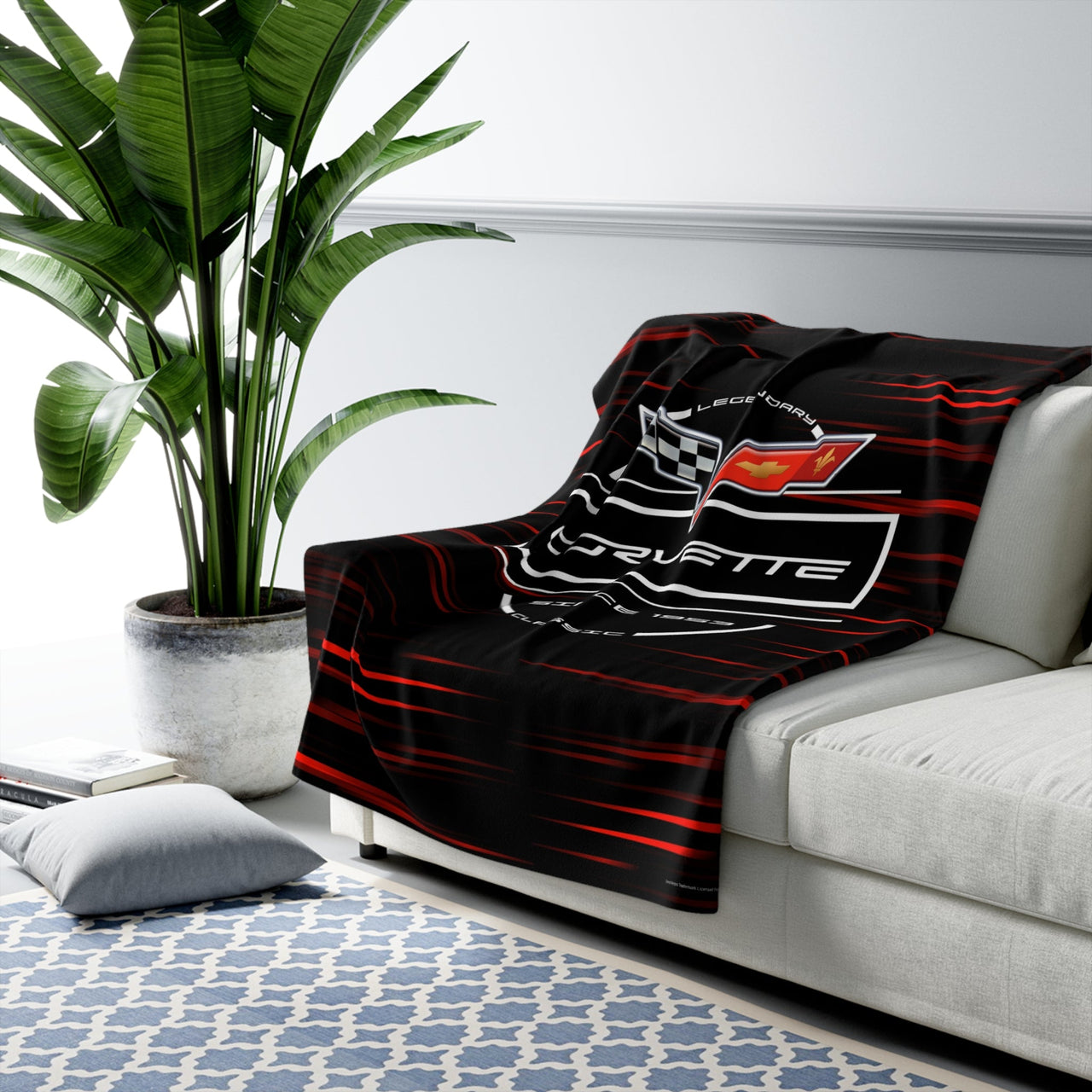 C6 Corvette Racing Speed Lines Decorative Sherpa Blanket