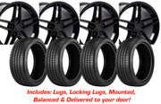 2005-2013 Corvette Tire/Wheel Pkg C6 Z06 Split 5 Spoke Gloss Black W/Wide Fronts On Michelin Tires - CA-57122-Corvette-Store-Online
