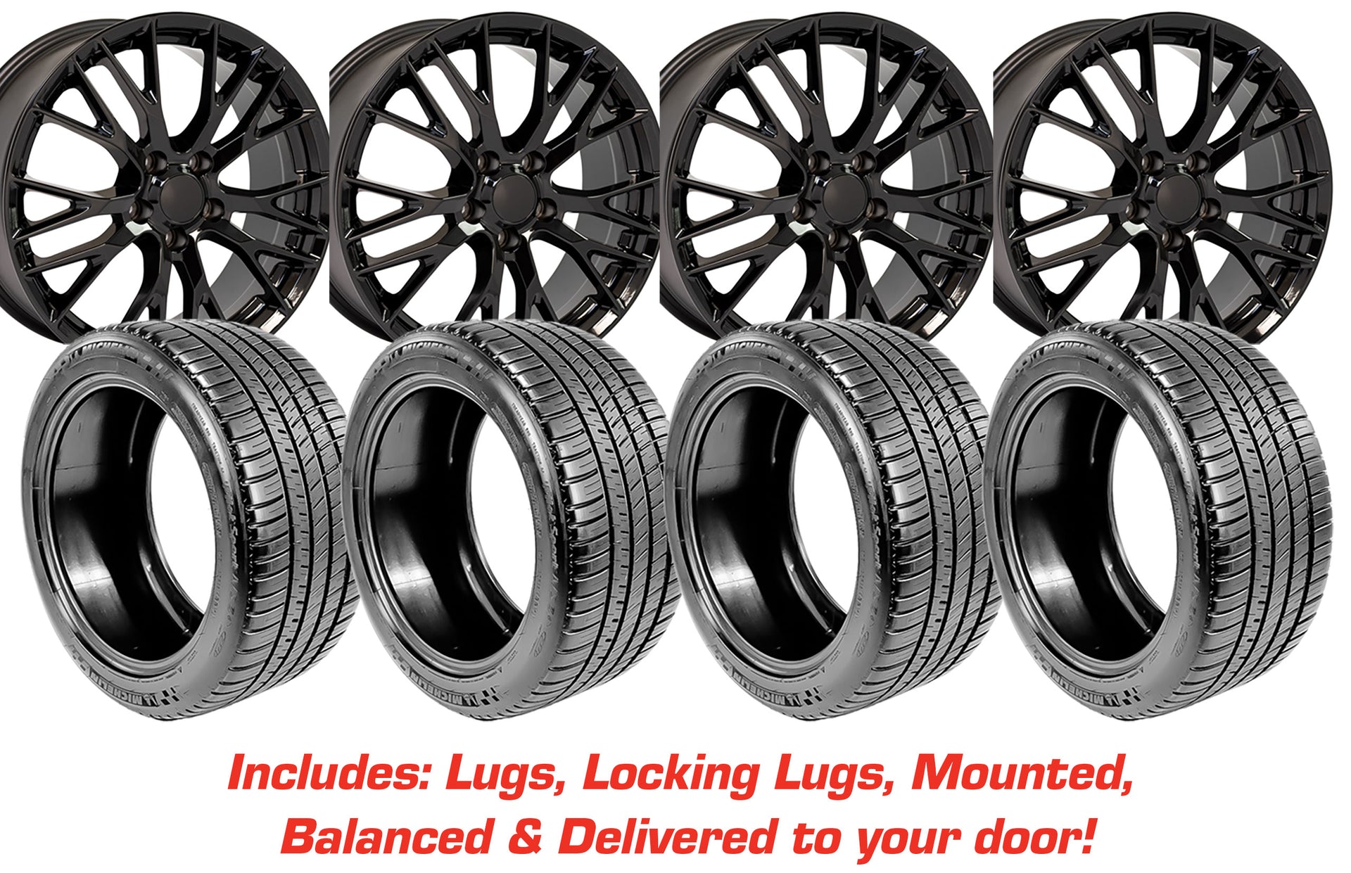 2005-2019 Corvette Tire/Wheel Pkg C7 Z06 Gloss Black Flow Formed on Michelin Tires - CA-57136-Corvette-Store-Online