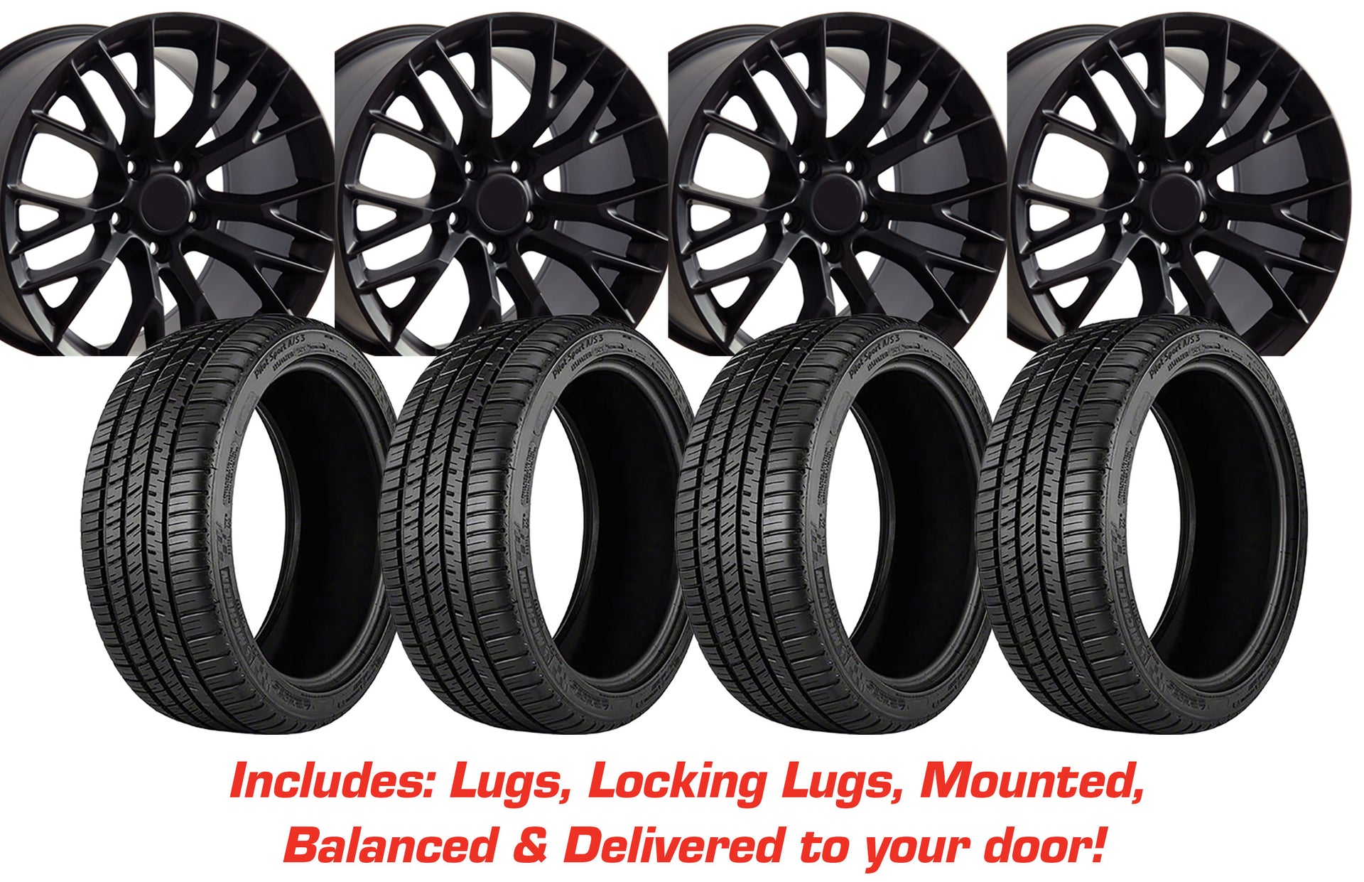 1988-2004 Corvette Tire/Wheel Pkg C7 Z06 Satin Black Wheel Set On Michelin Tires - CA-57189-Corvette-Store-Online