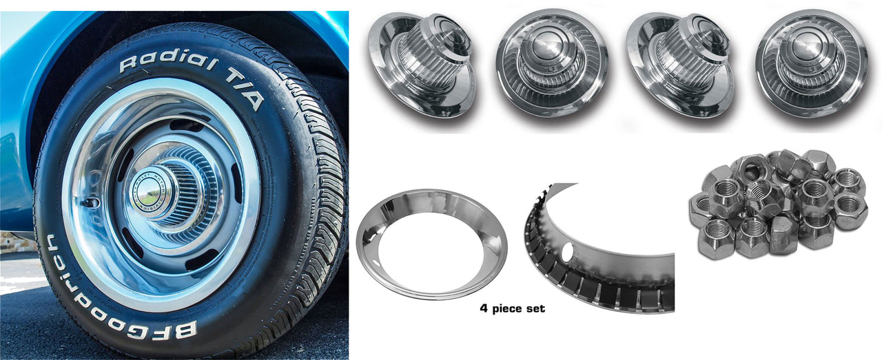 1968-1982 Corvette 15x8 Rally Wheel & Tire Package Staggered BF Goodrich Tires - CA-58974-Corvette-Store-Online