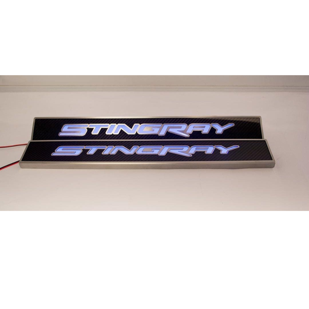 C7 Corvette Stingray Illuminated Replacement Door Sills - Carbon Fiber