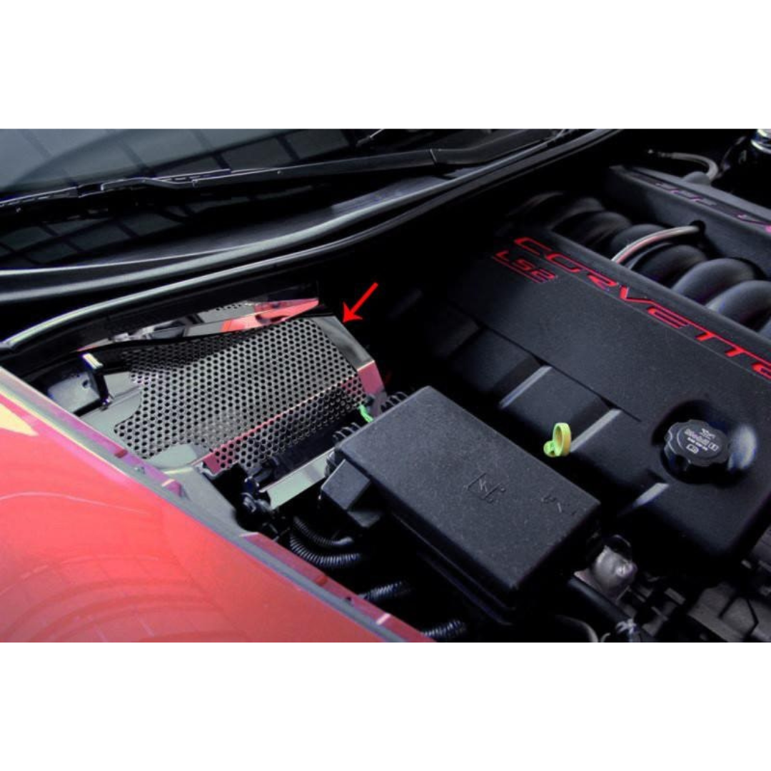 C6 Corvette Battery Cover - 2005-2007 Polished Perforated Stainless Steel
