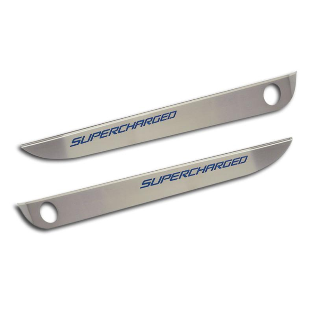 C6 Corvette Door Guards - Brushed Stainless Steel w/ "Supercharged" Inlay | 2 pc
