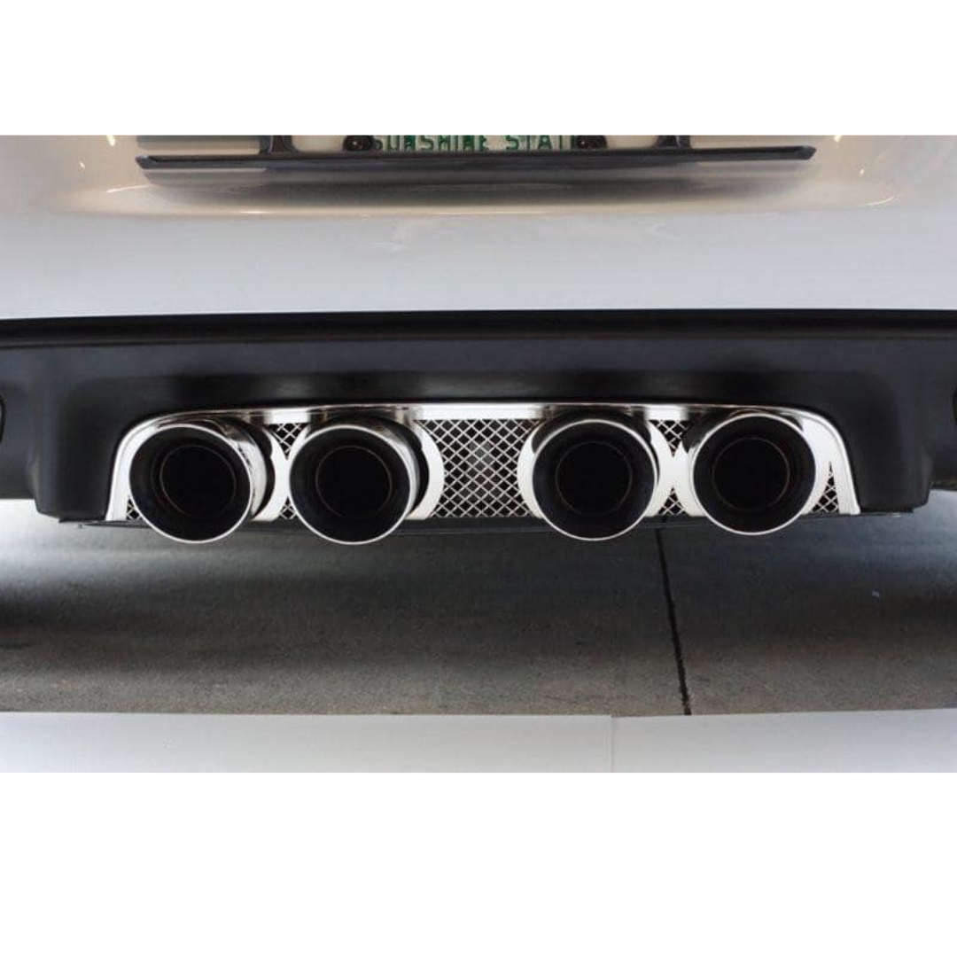 C6 Corvette Exhaust Filler Panel Laser Mesh Polished Stainless Steel - B&B Route 66 Quad 4.0 Round Tips