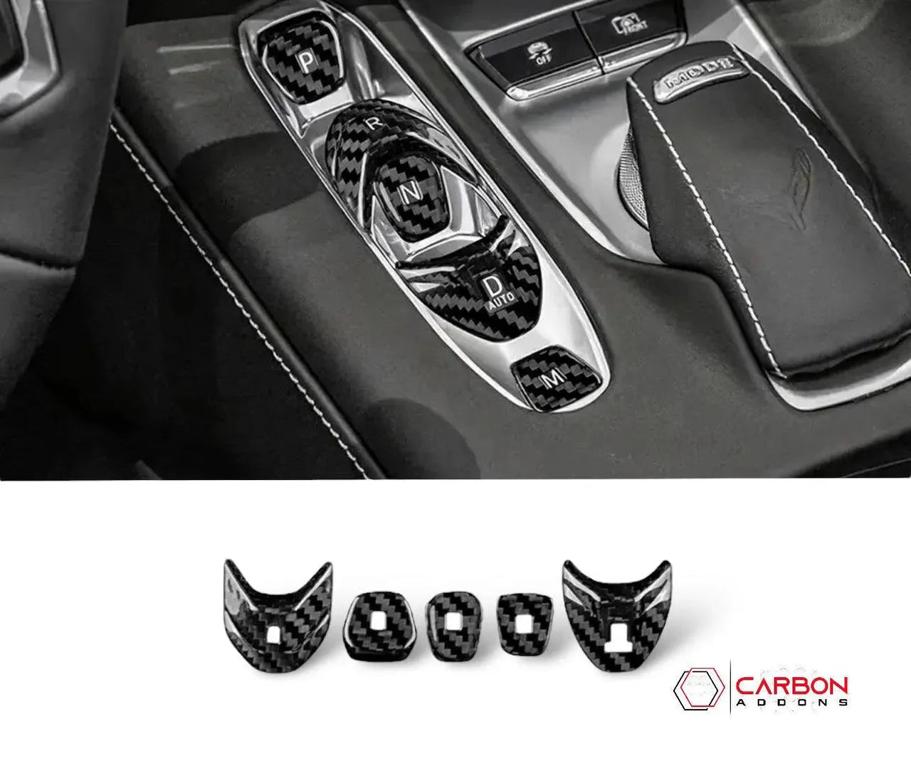 C8 Corvette Real Carbon Fiber Gear Shift Button Cover | Center Console Interior Upgrade (2020–2026)