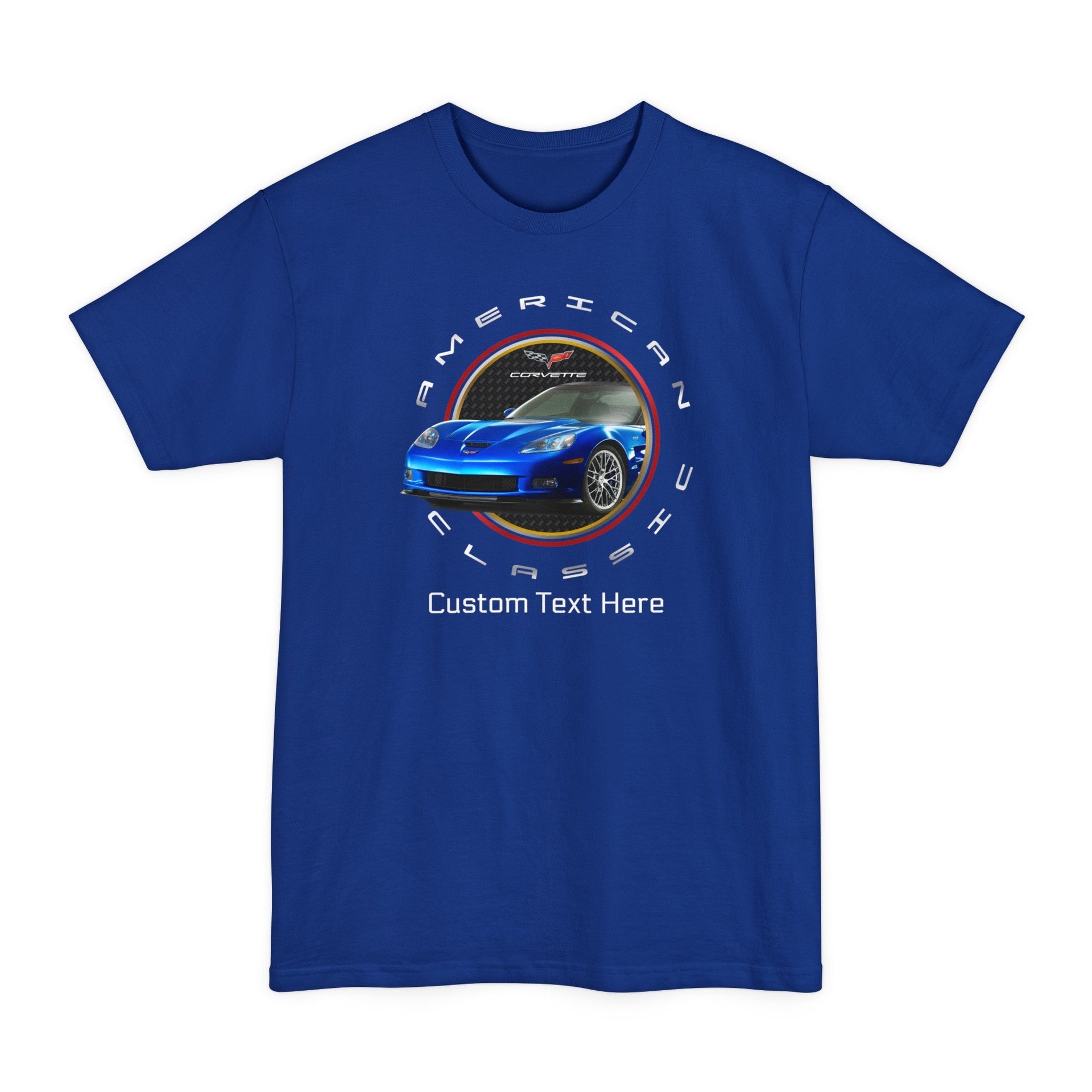 c6-corvette-personalized-circle-logo-with-car-unisex-tall-beefy-t®-cotton-t-shirt