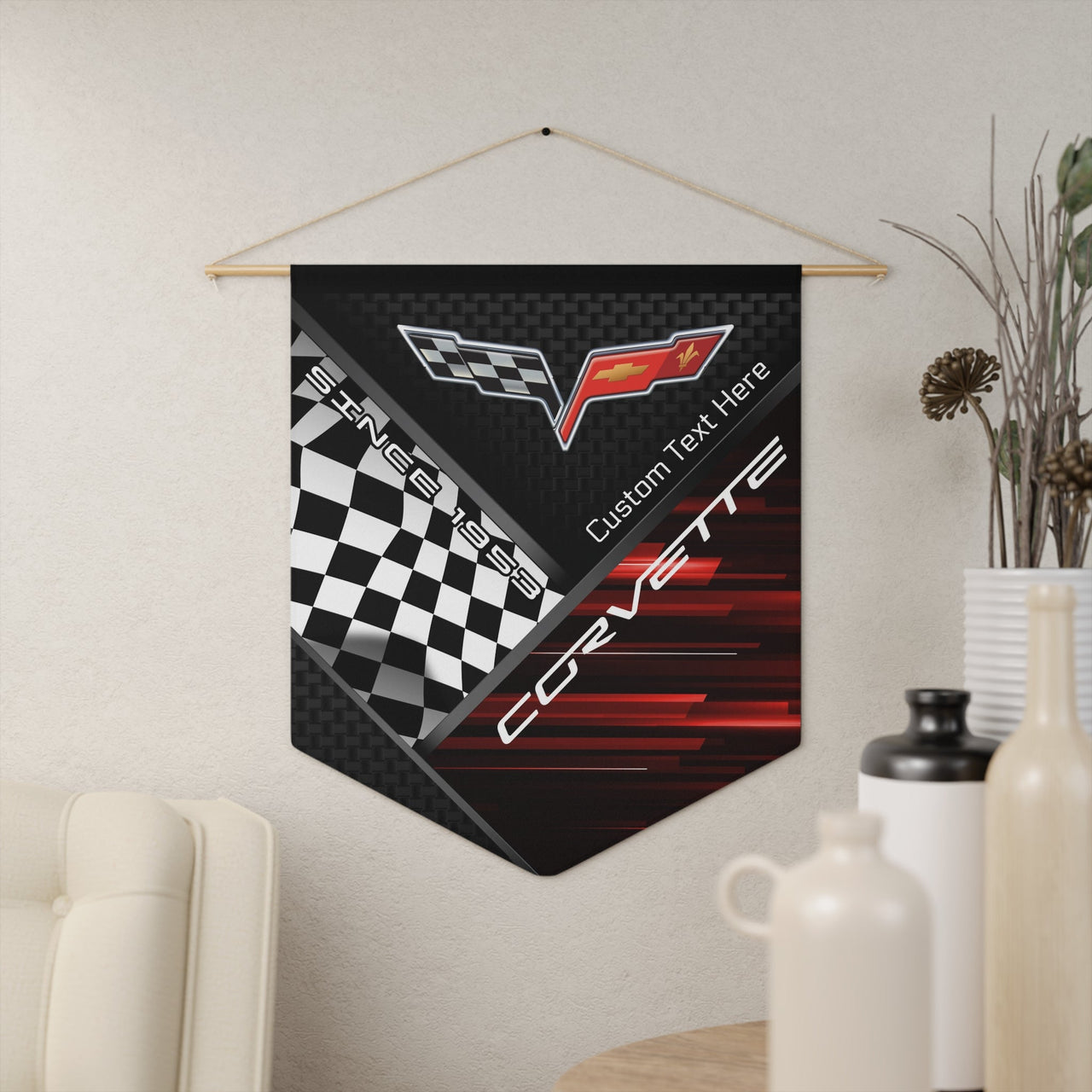 Corvette C6 Personalized Pennant Wall Art Decor with Wooden Dowel
