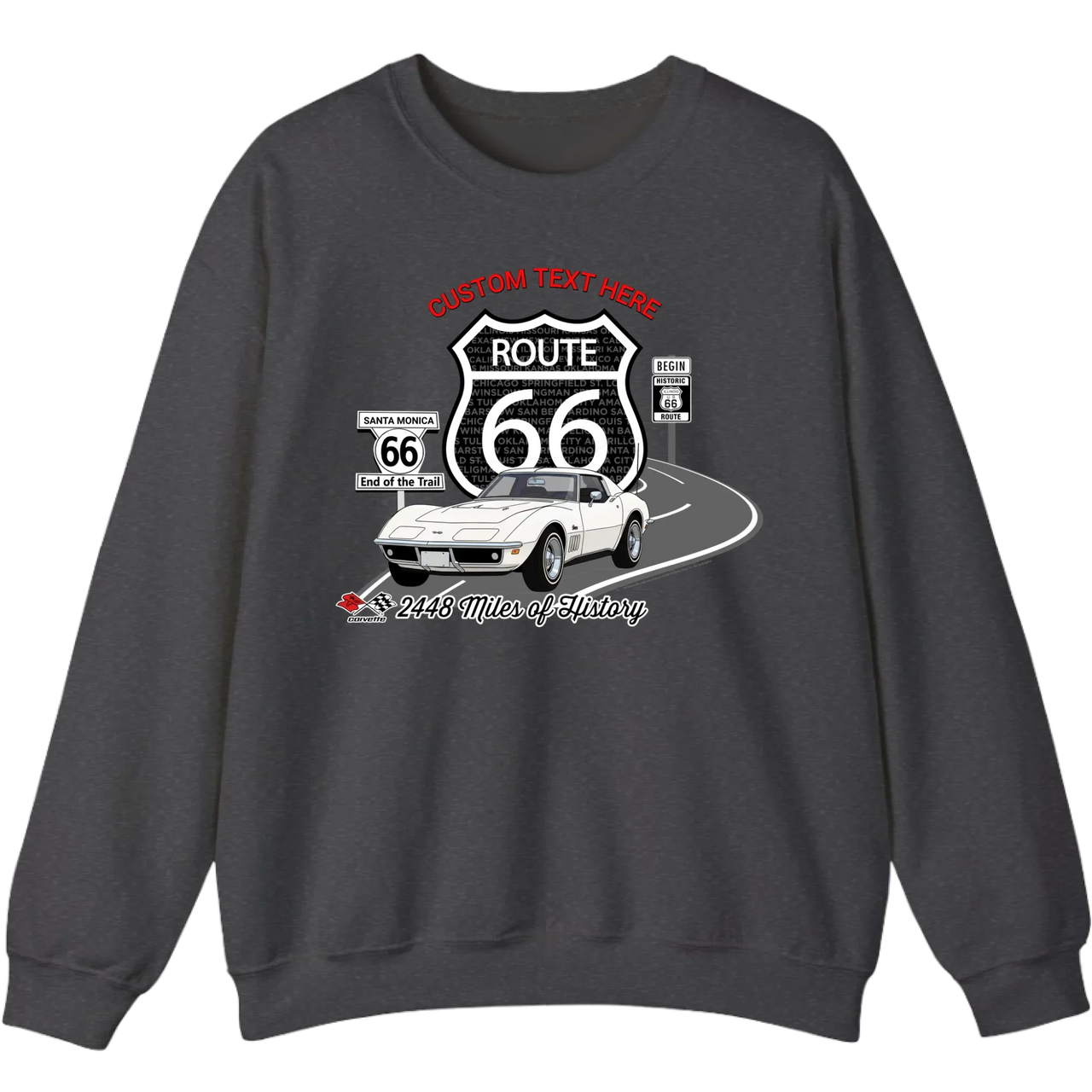 Personalized C3 Corvette Route 66 100th Anniversary Sweatshirt – Custom Text & Car Color Graphic Sweatshirt