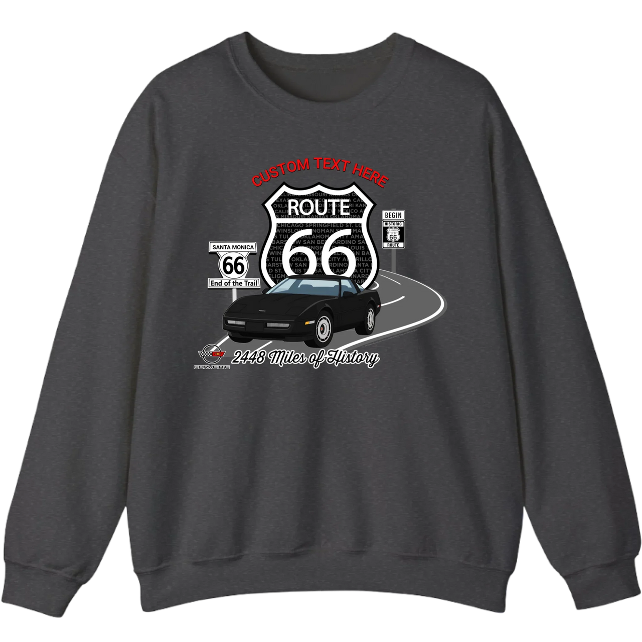 Personalized C4 Corvette Route 66 100th Anniversary Sweatshirt – Custom Text & Car Color Graphic Sweatshirt
