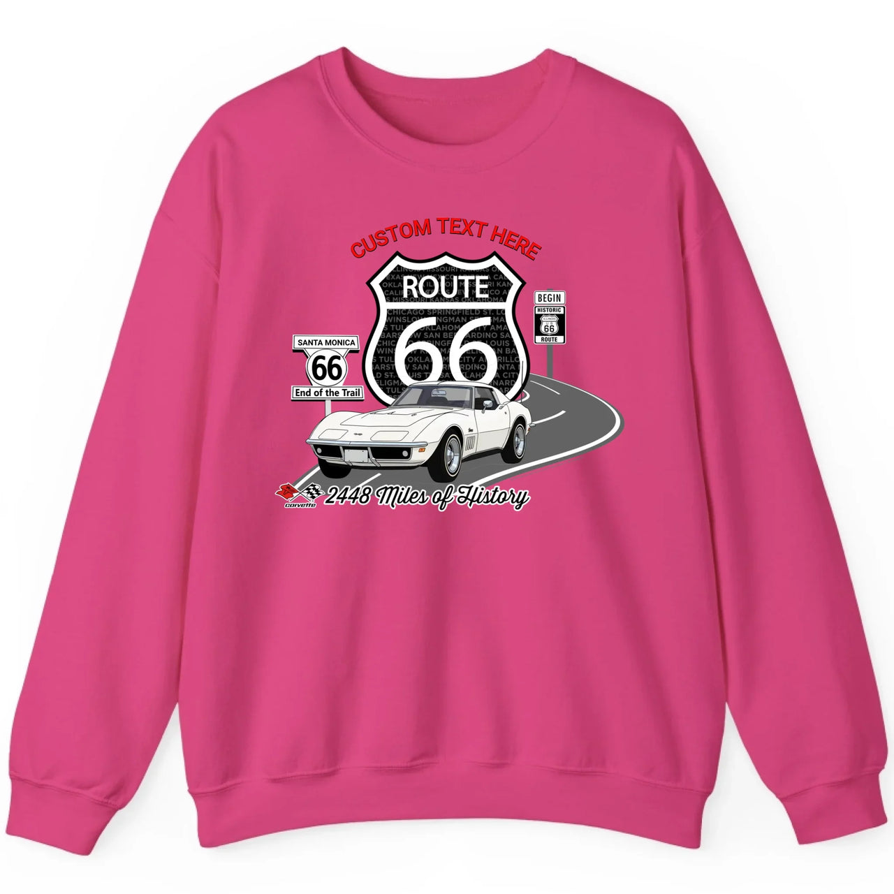 Personalized C3 Corvette Route 66 100th Anniversary Sweatshirt – Custom Text & Car Color Graphic Sweatshirt