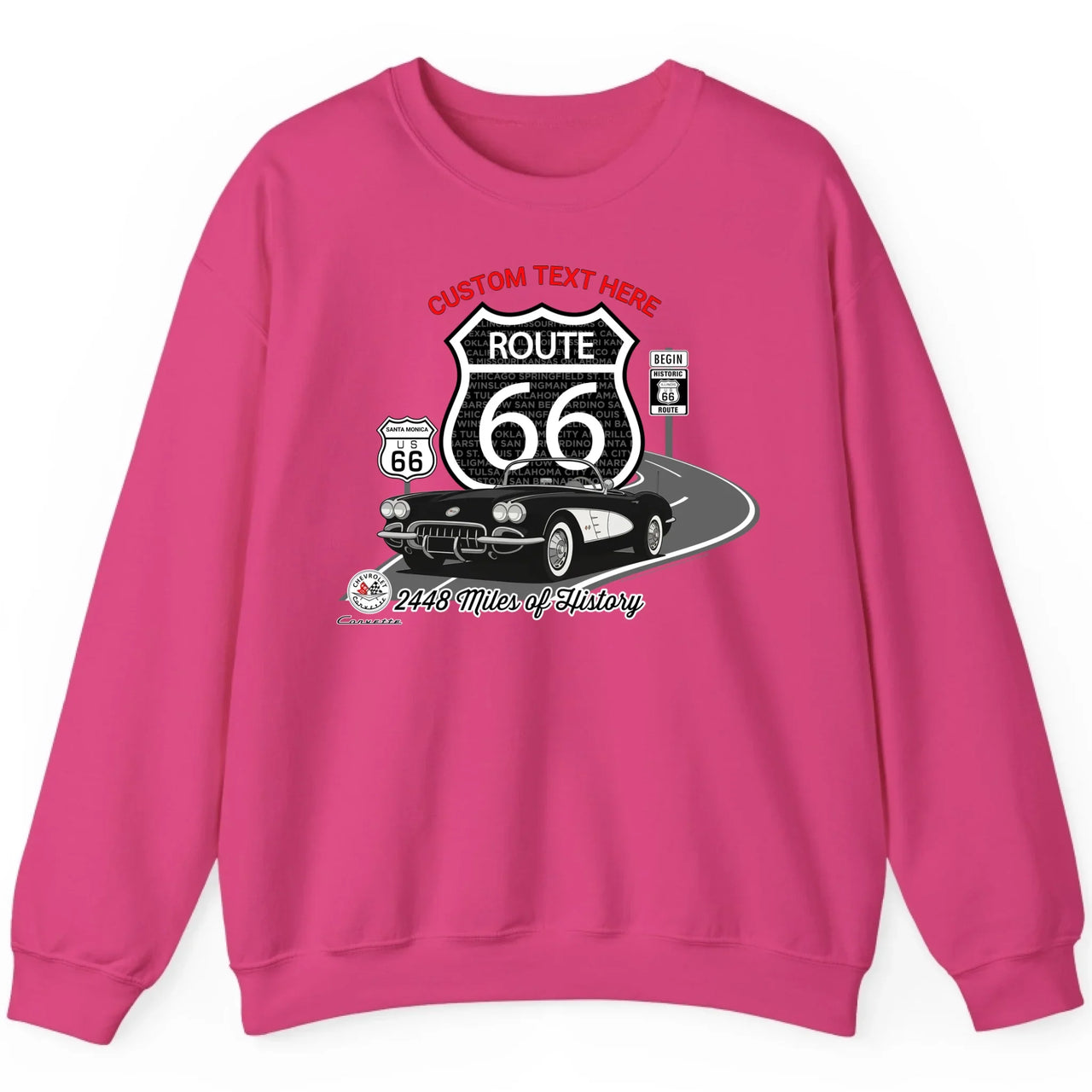 Personalized C1 Corvette Route 66 100th Anniversary Sweatshirt – Custom Text & Car Color Graphic Sweatshirt