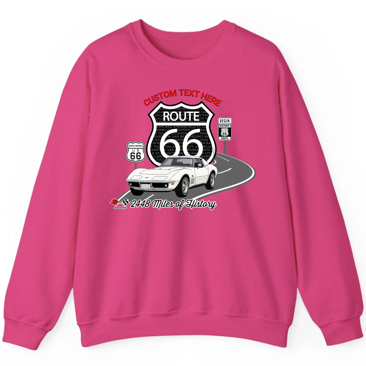 Personalized C3 Corvette Route 66 100th Anniversary Sweatshirt – Custom Text & Car Color Graphic Sweatshirt