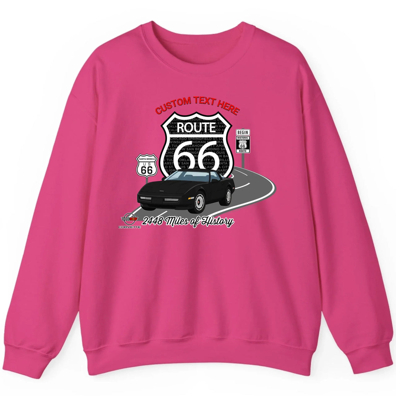Personalized C4 Corvette Route 66 100th Anniversary Sweatshirt – Custom Text & Car Color Graphic Sweatshirt