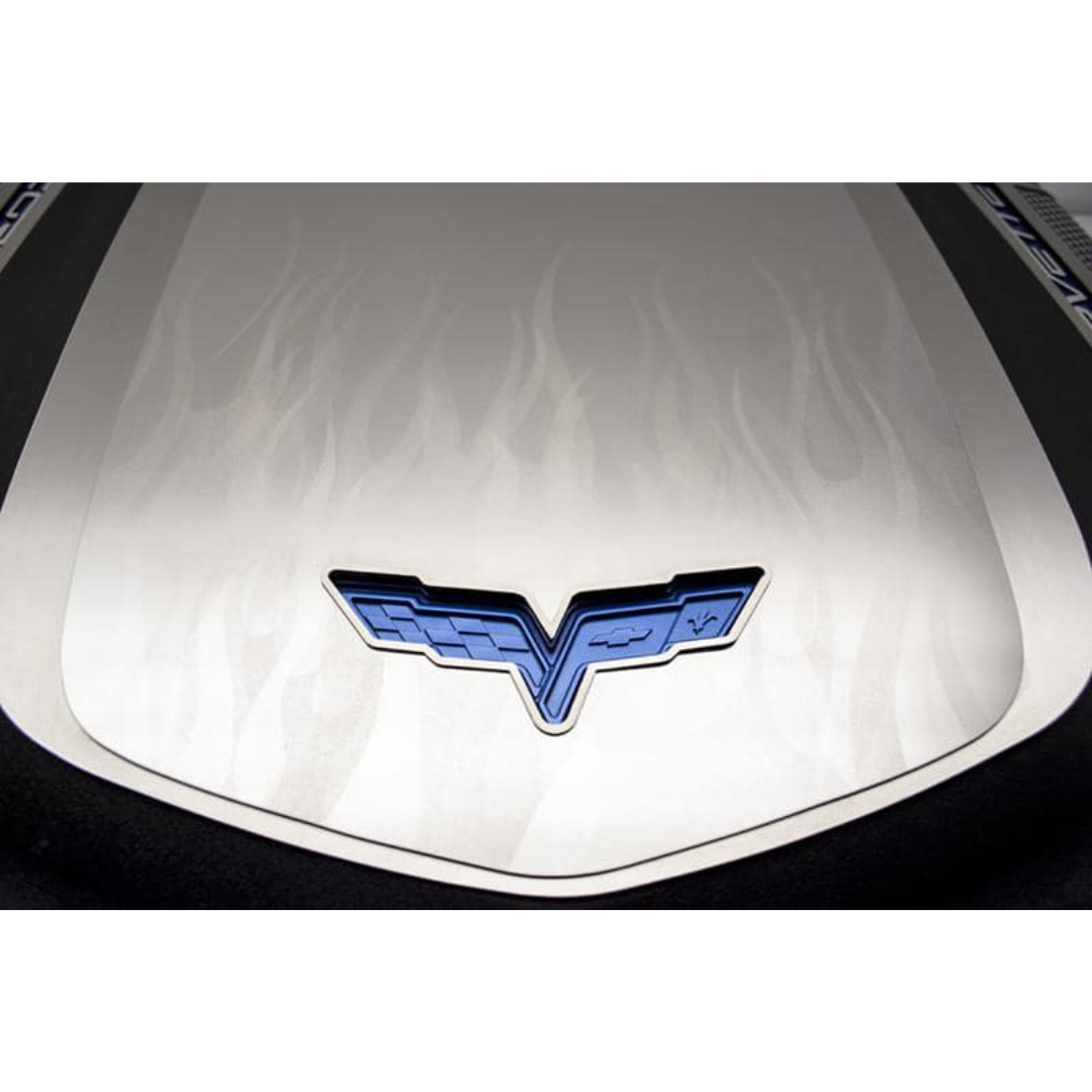 C6 Corvette ZR1 Custom Flame Etched Engine Shroud Cover  - 2Pc Stainless Steel