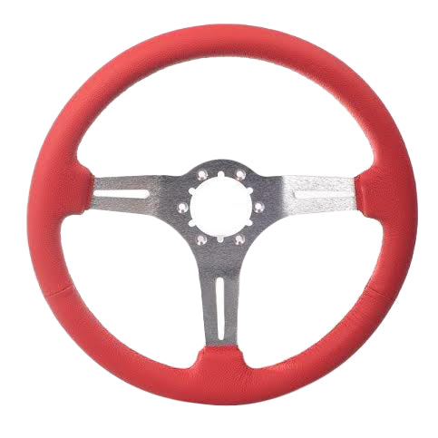 1969-1982 Corvette Leather Steering Wheel W/Chrome Spokes - Red - CA-72104-Corvette-Store-Online