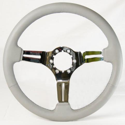 1969-1982 Corvette Leather Steering Wheel W/Chrome Spokes - Gray - CA-72105-Corvette-Store-Online