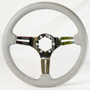 1969-1982 Corvette Leather Steering Wheel W/Chrome Spokes - Gray - CA-72105-Corvette-Store-Online