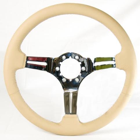 1969-1982 Corvette Leather Steering Wheel W/Chrome Spokes - Tan - CA-72106-Corvette-Store-Online
