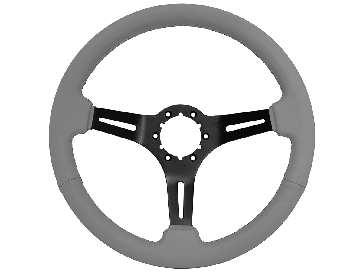 1968-1982 Corvette Leather Steering Wheel W/Slotted Black Spokes - Gray - CA-72107-Corvette-Store-Online