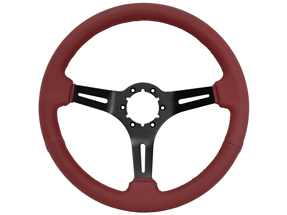 1968-1982 Corvette Leather Steering Wheel W/Slotted Black Spokes - Red - CA-72108-Corvette-Store-Online